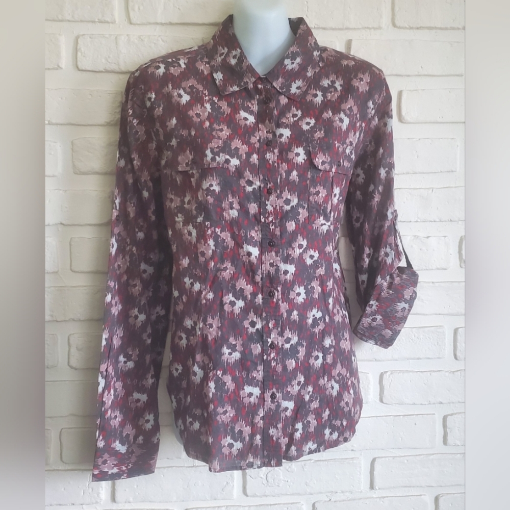 NWT Monoprix France Long Sleeve Print Button Down Shirt Top Size 42 Med